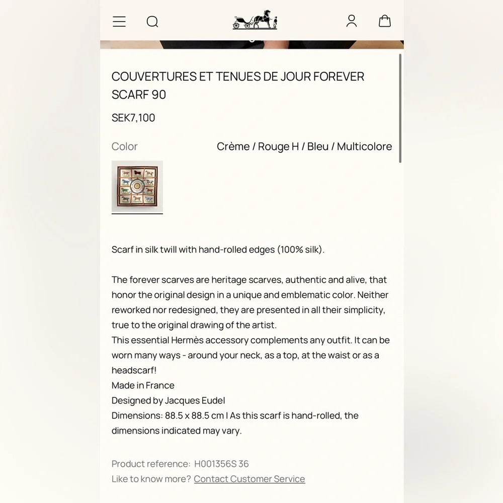 HERMES COUVERTURES ET TENUES DE JOUR FOREVER SCARF 90 SILK TWILL - Picture 9 of 10
